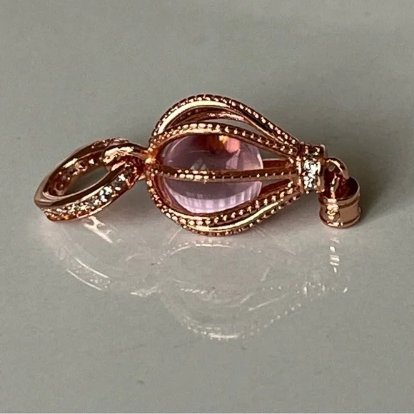 Rose Gold Plated Sterling Silver Sparkling Pink Hot Air Balloon Charm - Picture 5 of 5